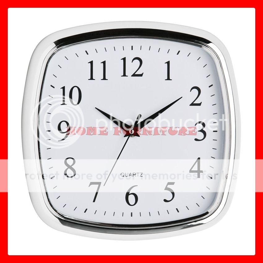 Retro Chrome Home Office Bedroom Kitchen Wall Clock Square White Round